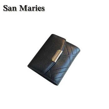 

San Maries Box Pack Genuine Leather Short Wallet Gift For Girls Women Purse Designers Brand Wallets Women