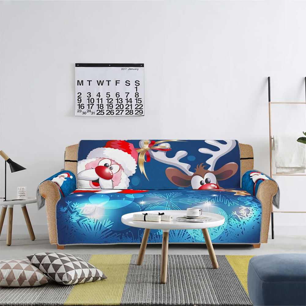 Рождественское напечатанное покрывало для дивана эластичное растягивающееся четырехсезонное Чехлы для дивана моющееся покрывало для дивана защита мебели