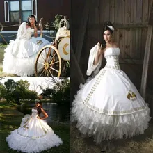 Восхитительное белое золотое сатиновое бальное платье Бальные платья с вышивкой бисером милые 16 Платья для 15 лет платья для выпускного вечера