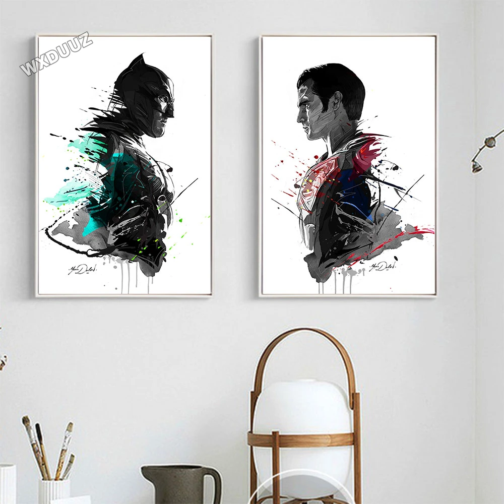 

Nordic style watercolor Batman Superman Art Deco Poster Painting Wall Picture for Living Room Bedroom Decor canvas painting K348