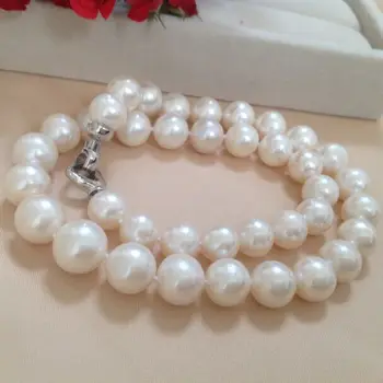 

100% genuine 11-14mm light natural freshwater pearl necklace white large pearl necklace 925 Silver clasp 18inch