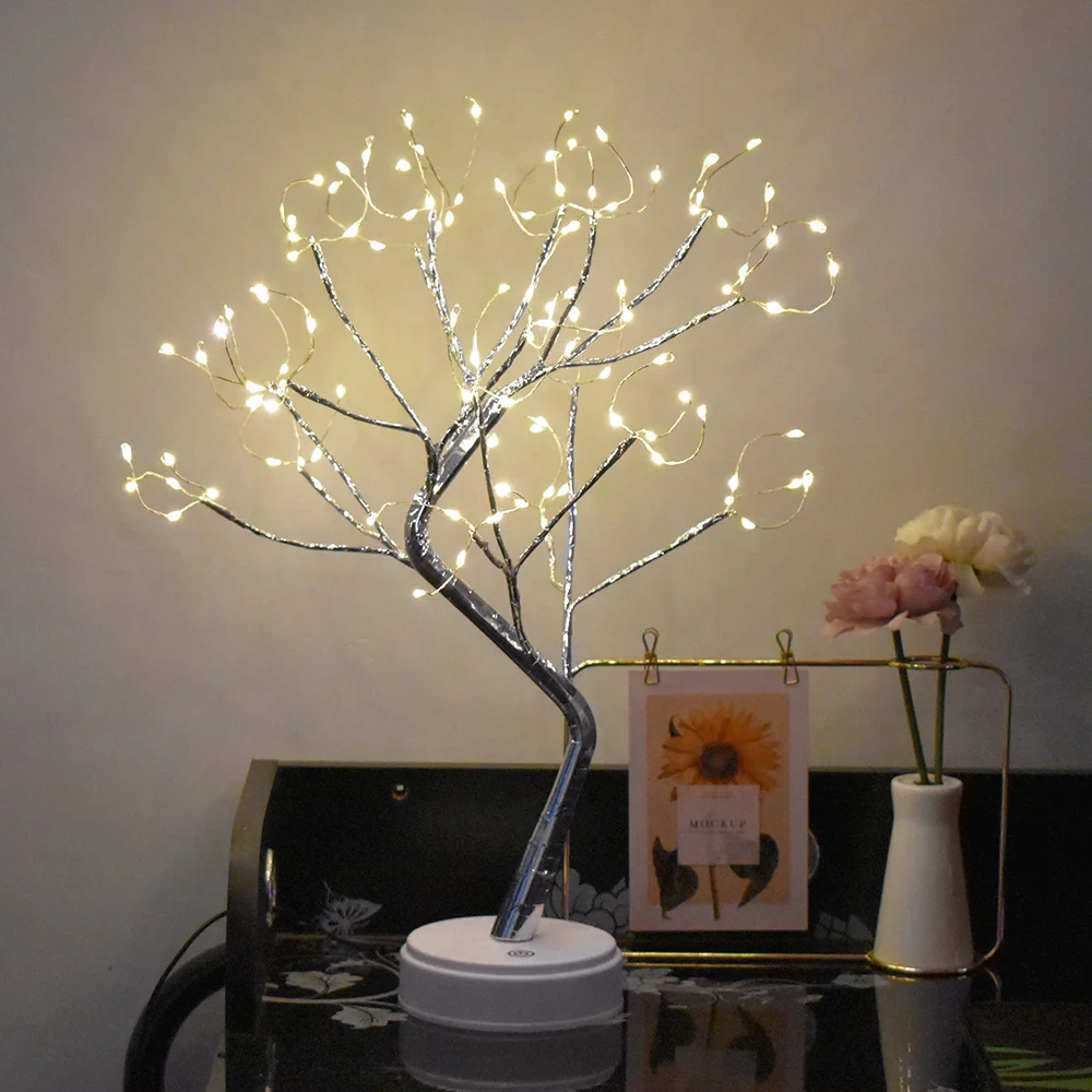 108 LED Fire Tree Light Table Night Lamps With Battery &amp USB Decorative Fairy Lights for Party Wedding Bedroom Decor | Лампы и