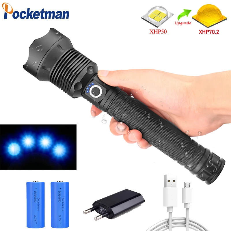 

7000 lumens Lamp xhp70.2 most powerful flashlight usb Zoom led torch xhp70 xhp50 18650 or 26650 battery Best Camping, Outdoor