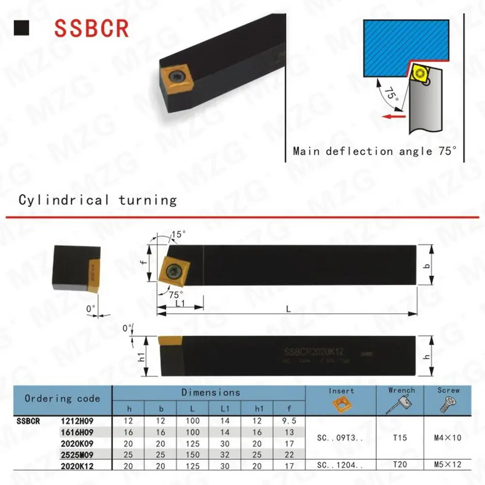 MZG CNC 12 мм 16 SSBCR токарный станок Режущий Станок SCMT карбидные вставки внешний
