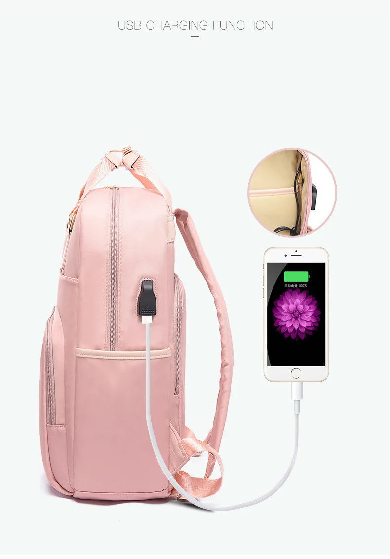 Женский розовый рюкзак, женский рюкзак для ноутбука 14 15 дюймов, женский водонепроницаемый рюкзак, школьные сумки для девочек-подростков, женский рюкзак