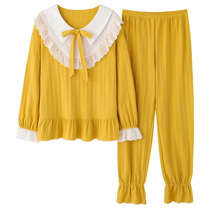 

Autumn winter ladies sweet princess style simple natural suit loose and comfortable large size cotton home service suit JJF0123
