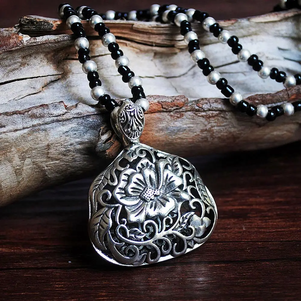 Yumfeel винтажные серебряные подвески с изображениями животных и ожерелья женские богемные ювелирные ожерелья - Окраска металла: Flower1