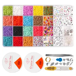 Suministros de fabricación de joyas para pulsera, cuentas de semillas artesanales de 15 colores, pequeñas cuentas de poni para Proyecto de artesanía DIY, fabricación de joyas de collar