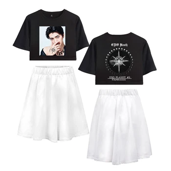 

KPOP EXO PLANET#5 Short skirt suit Hot Short Sleeve T-shirt and Short skirt suit Two Piece High Quality Casual EXO PLANET#5