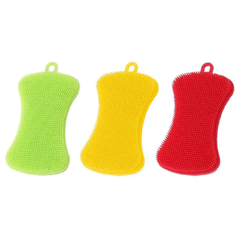 3pcs Random Color Силиконовая щетка для мытья посуды, кастрюля, губка для мытья посуды, скруббер, бытовой инструмент для чистки, кухонные аксессуары, гаджеты - Цвет: 3pcs Random Color