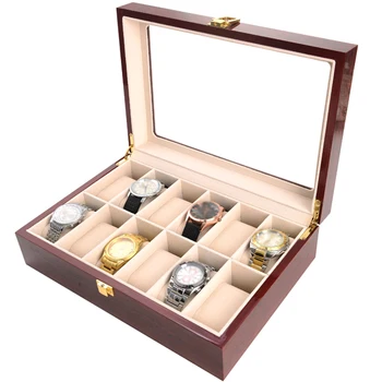 

Vintage Watch Box Display Stand Jewelry Storage Case Wooden Glass Solid Gifts With Lock Organizer Counters Box Non-Slip Home