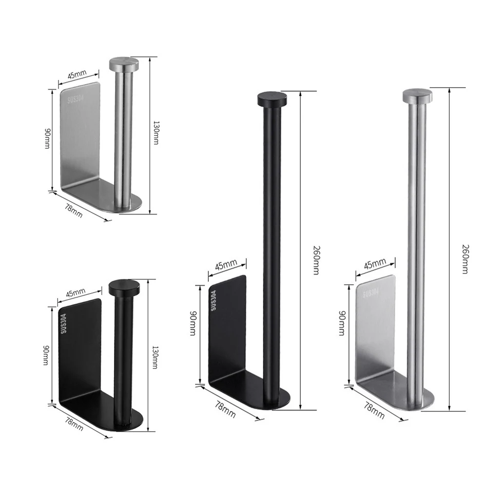 Black Paper Holder 304 Stainless Steel Towel Bar Tissue Rack for Bathroom Kitchen WC Toilet Tissue Paper Towel Roll Holder Stand