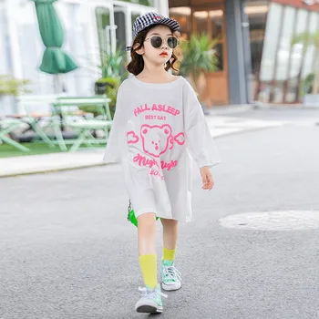 

Girls' foreign style T-shirt 2020 new Korean loose short sleeve summer medium and big children's mid long half sleeve top 6-7