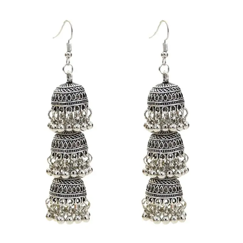Индийские винтажные болливудские цыганские окисленные традиционные Jhumka Jhumki серьги женские элегантные jhumka серьги - Окраска металла: Посеребренный