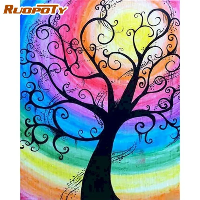 

RUOPOTY Abstract Tree Frame Painting By Numbers Kit Acrylic Coloring By Numbers Wall Art Picture Canvas Painting Home Decor