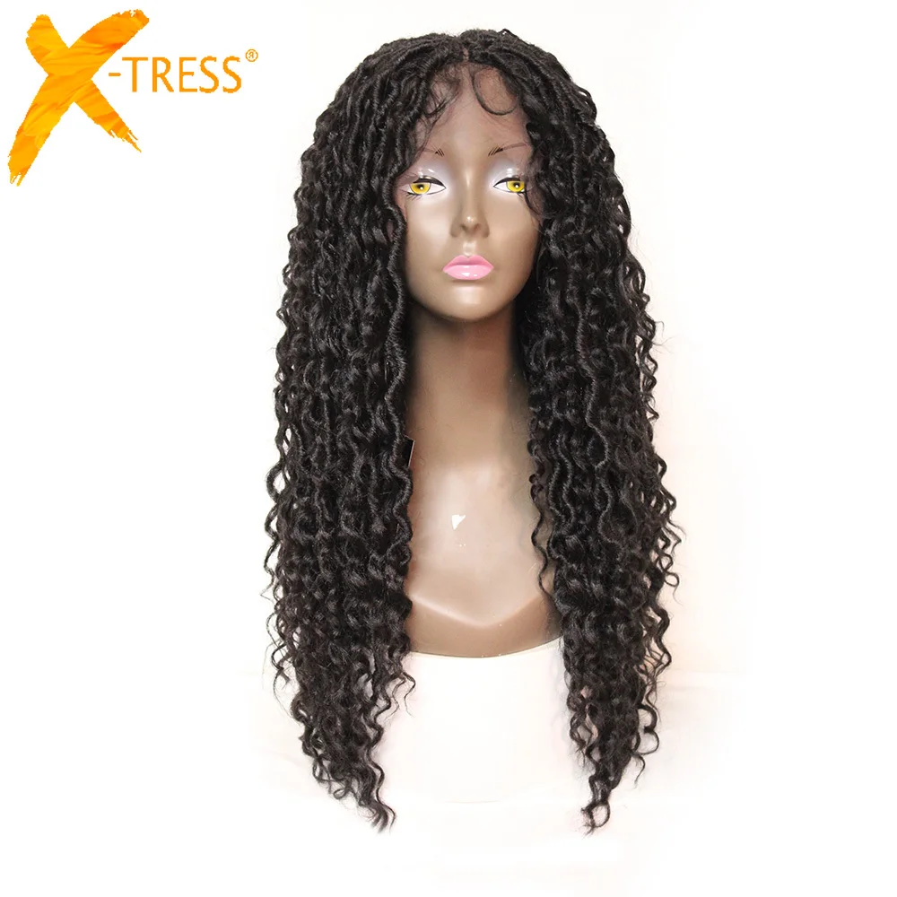 Braided Wigs Hair-Wig Baby-Hair Curly Faux-Locs Synthetic Crochet Water-Wave Black Colored