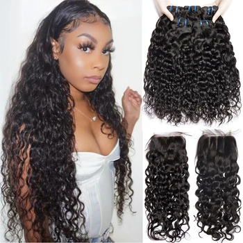 

Wet and Wavy Bundles with Closure Brazilian Water Wave Bundles with Closure Human Hair Bundles with Closure 4x4 Lace Closure