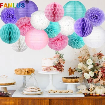 

56pcs Paper Pom Poms Artificial Flowers Decoration Mermaid Party Wedding Birthday Baby Shower Boy Girl Decorations Supplies Deco
