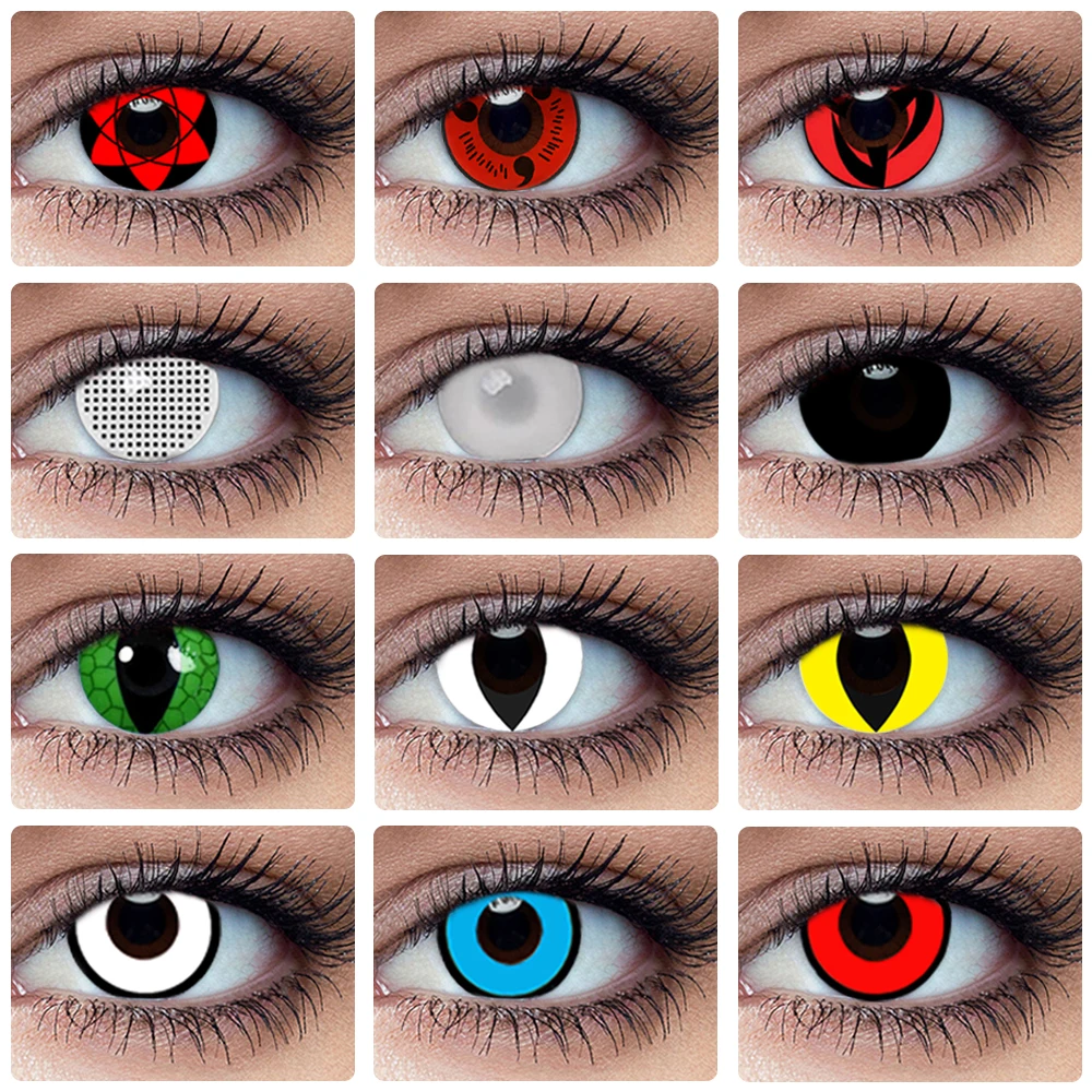 Lentes de contacto de colores para Halloween, Cosplay de Kakashi Sasuke Sharingan, Ojos de muñeca, belleza loca, lente de pupila