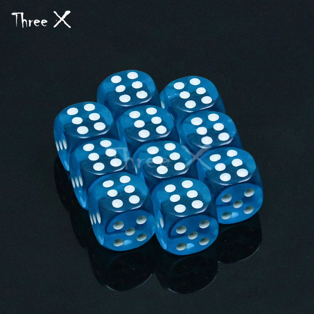 Vibrant 10-Color 14mm Clear D6 Dice Set (10 Pieces)