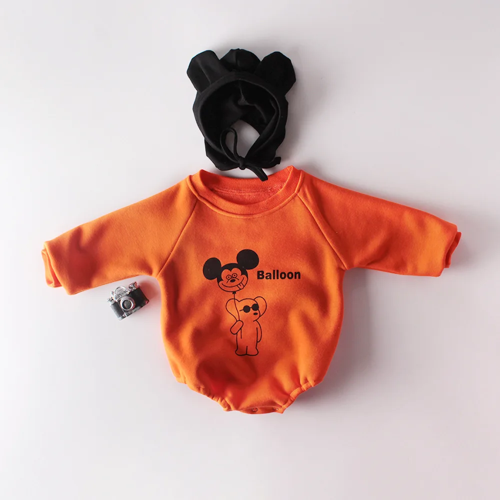 Ins Thickening Jumpsuits New Boys And Girls Rompers Bear Bottom-up Baby Long-sleeve Linkage Climbing Suit With Fur