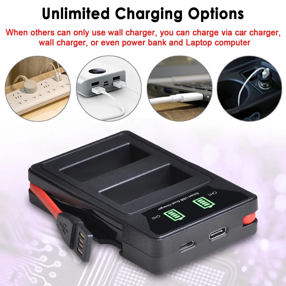1500mAh DMW-BLG10 DMW BLG10 BLG10E Battery +LED Dual Charger with USB and Type-c for Panasonic LUMIX GF5 GF6 GX7 LX100 GX80 GX85 coin battery
