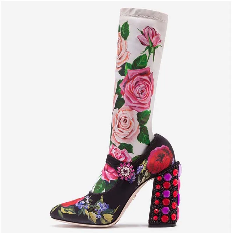 Г. Роскошные Дизайнерские ботильоны женские туфли на высоком каблуке с круглым носком, цветок розы со стразами СТРАЗА Женская модная свадебная обувь