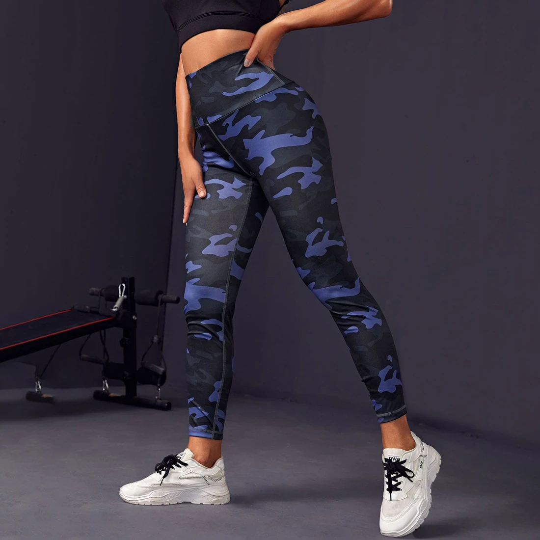 High Waist Blue Camouflage Leggings Push Up Black Leggins Sport Women