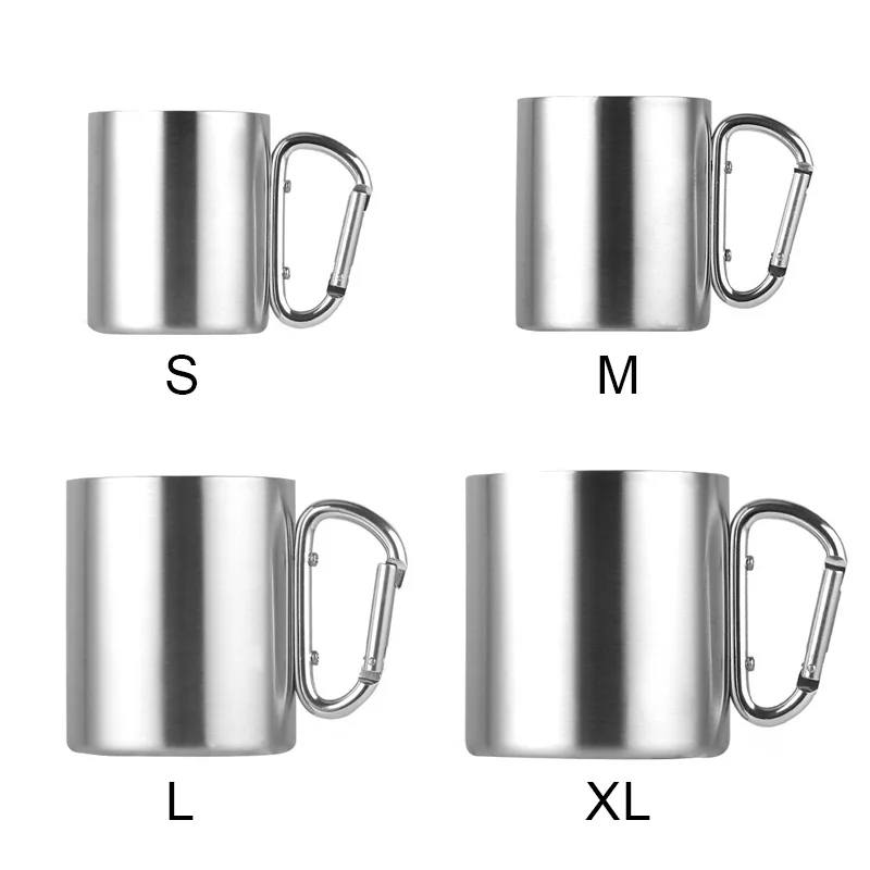 

Camping Mug 220ml 300ml 350ml 450ml Stainless Steel Cup Double Wall Carabiner Hook Handle Outdoor Sports Travel Straight Coffee
