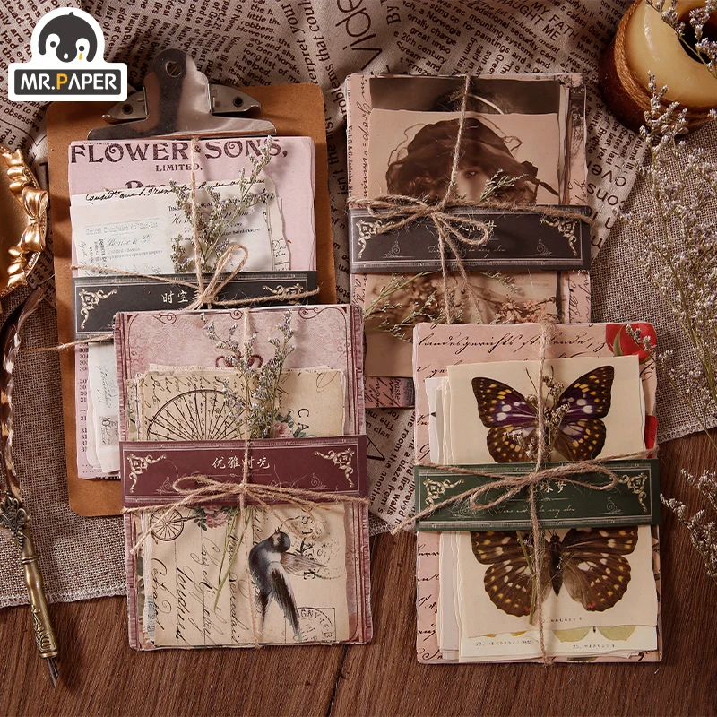 

Mr.paper 4 Styles Vintage Retro Style Writing Paper Kraft Card Journaling Bullet Scrapbooking Material Paper Retro Words Cards