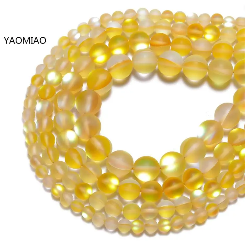 

A++ Matte yellow Frosted Austrian Crystal Round Beads For Jewelry Making 6/8/10/12mm Glitter MoonStone Beads Diy Bracelet