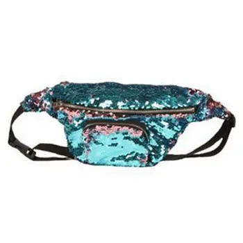 

Women Adjustable Belt Sequins Shoulder Bags Zipper Chest Fanny Pack Waist Bag, 4 Lake blue+pink