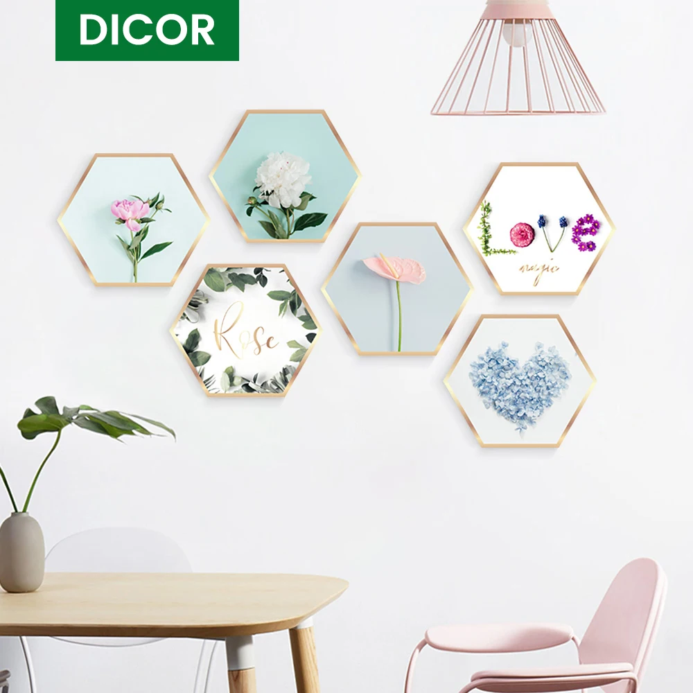 DICOR 6 шт./компл. шестиугольная рама для моделирования Настенная Наклейка цветок