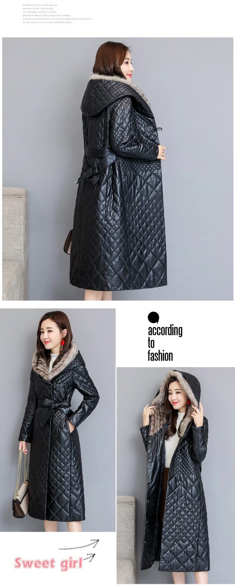 Long Section Imitation Sheepskin Coat Female Winter Fashion New Mink Fur Collar Hooded Thick Warm Leather Jacket Tide