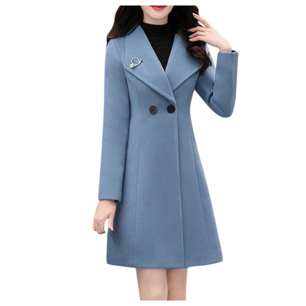 Зимнее женское пальто для работы, однотонное, винтажное, зимнее, офисное, длинный рукав, на пуговицах, шерстяное пальто, легкое пальто, Mujer Invierno Abrigo Muje