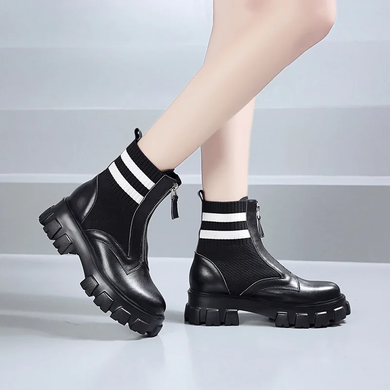 Fujin/женские ботинки Эластичные носки Ботильоны на платформе Новинка 2020 года
