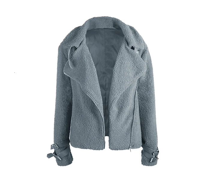 Женская зимняя повседневная однотонная куртка с длинным рукавом из искусственного меха, плюшевое пальто с отложным воротником, женские плюшевые пальто на молнии с поясом, верхняя одежда
