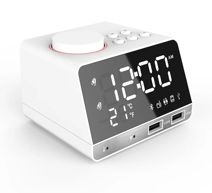 K11 Bluetooth 4,2 радио будильник динамик с 2 usb-портами светодиодный цифровой будильник домашний декор Повтор Настольные часы - Цвет: EU white