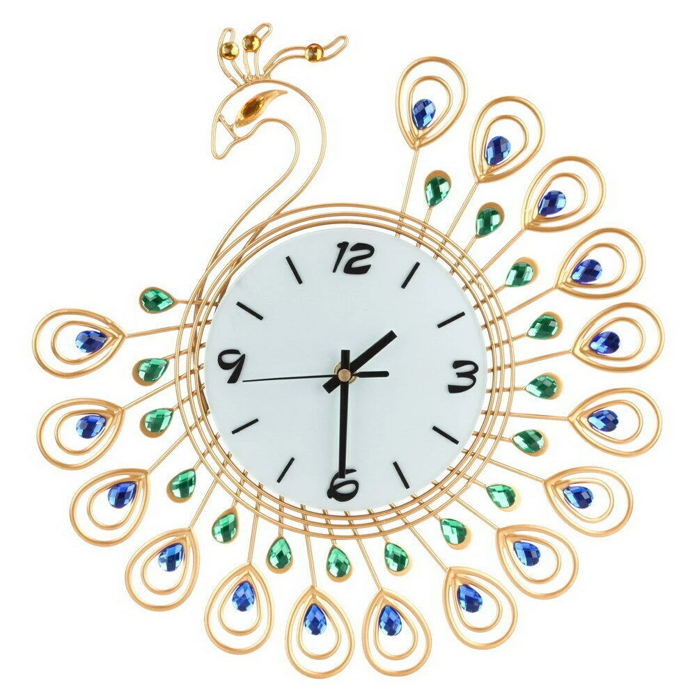 Золотой Office Fashion Gift Quartz Art Peacock Home Luxury Decoration Hanging Living Room Silent Metal Wall Clock - Цвет: Золотой