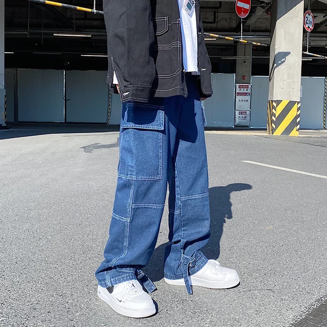 Męskie jeansy szerokie nogawki spodnie denimowe luźne proste workowate męskie jeansy Streetwear hip-hopowe spodnie na co dzień deskorolka S-5XL neutralne spodnie 3