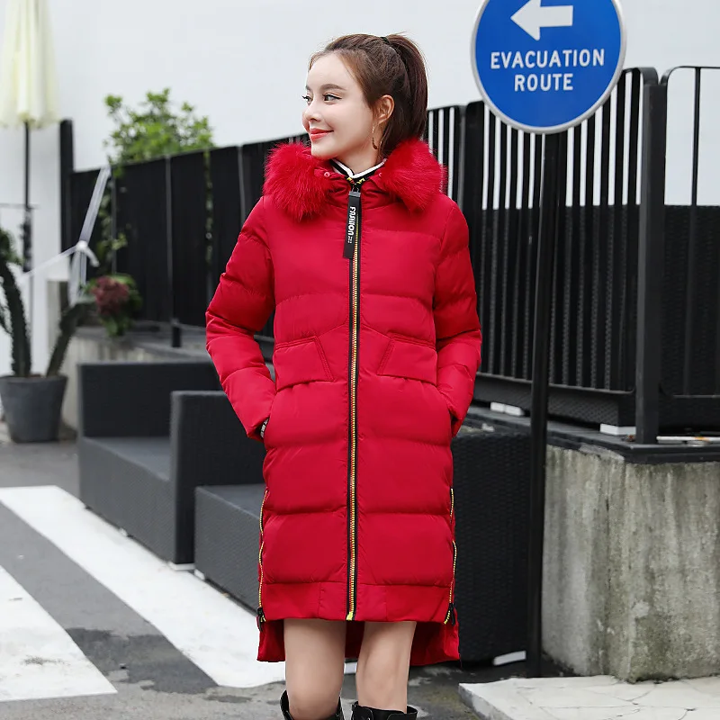 

Cotton-padded Clothes Women's Winter Cotton-padded Jacket Korean-style Fashion Slim Fit Fur Collar Mid-length down Jacket Cotton