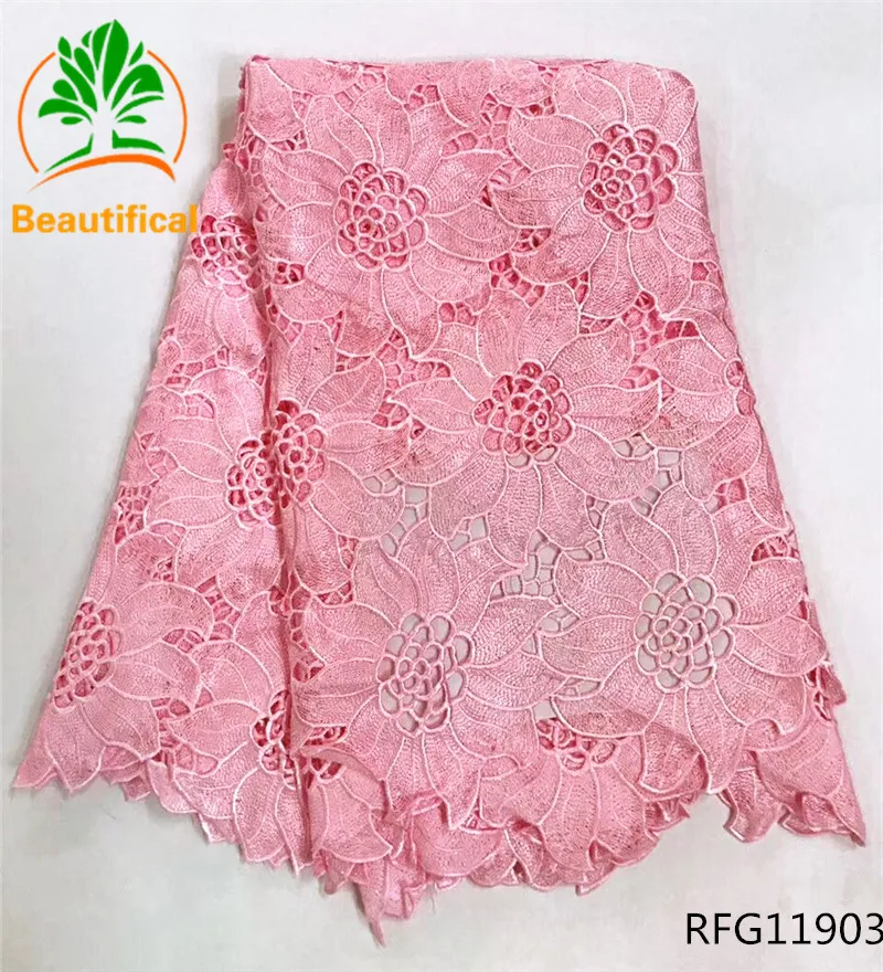 Красивая гипюровая кружевная ткань Африканский шнур кружевной ткани белый и розовый свадебный шнур кружева 5 ярдов Высокое качество RFG107
