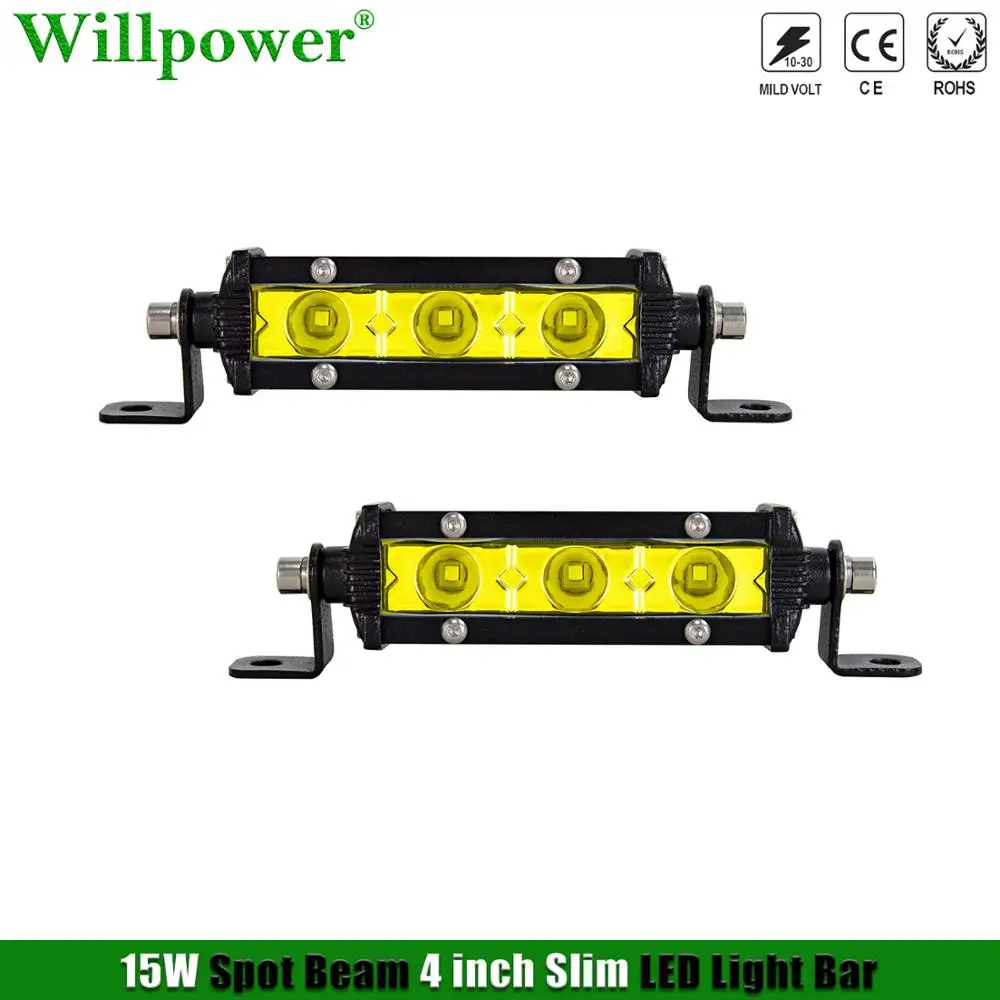 

2x Offroad Car White Yellow Light 15W 4" Mini Light Bar Spotlights 4x4 Truck ATV UTV SUV Reverse Backup Fog Lamp Slim LED Bar