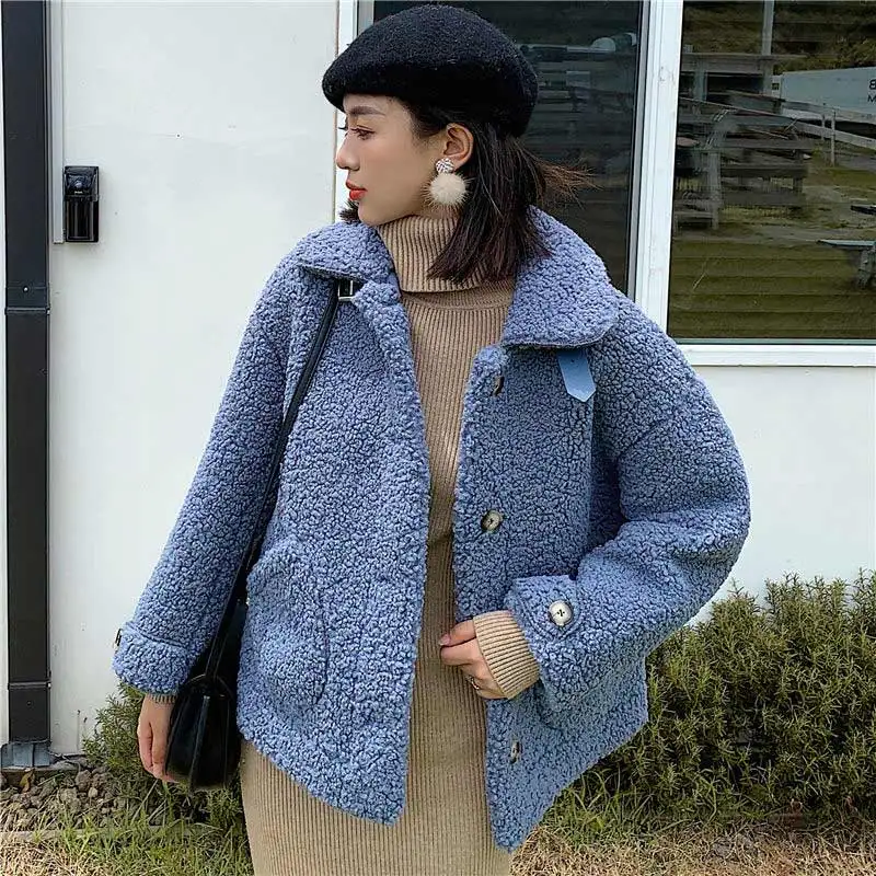Женское зимнее теплое плюшевое пальто модное пальто из искусственного меха куртка из меха ягненка Женская Базовая Куртка парка верхняя одежда Смешанное пальто - Цвет: Blue
