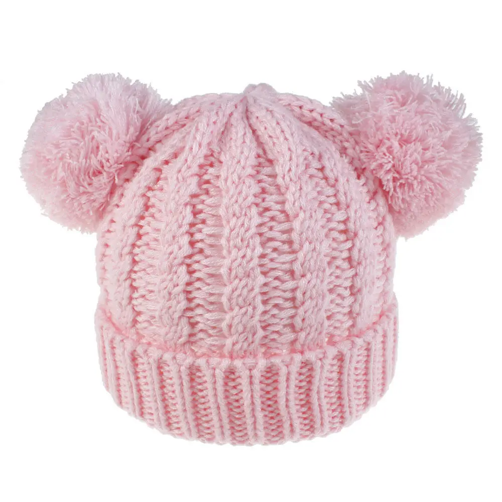 Теплая вязаная шапка для девочек, зимняя шапка с помпонами для детей, детская вязаная шапочка, зимние вязаные шапки, плотные теплые милые шапочки H198D - Цвет: 4 Light pink