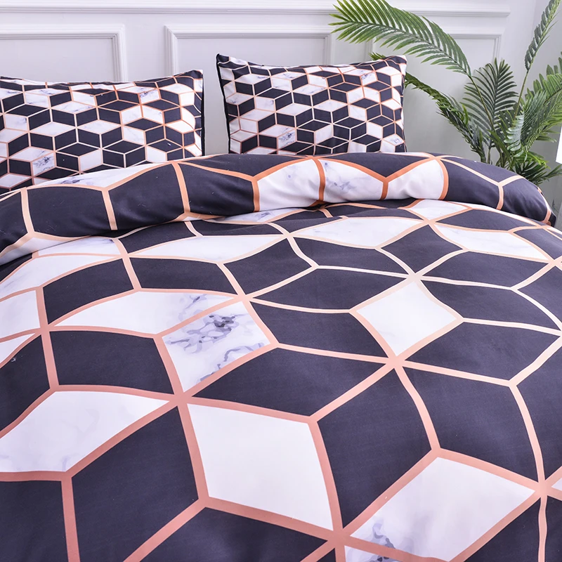 3D мраморная текстура постельных принадлежностей черный, белый, золотой, розовый пододеяльник набор геометрических покрытий для кровати Удобная постельное белье США/Великобритания/ЕС/AU Размер