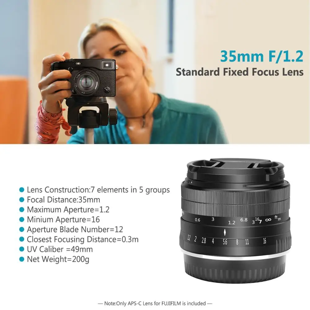 Neewer 35 мм F1.2 большой группа перфорированных APS-C Алюминий объектив совместим с Fuji X Крепление беззеркальных камер X-A1 X-A10 X-A2 X-A3