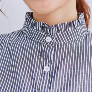 

Stripes Half-shirt Wrinkled Pleated Stand Fake Collar Necklace Choker Buttons D08E