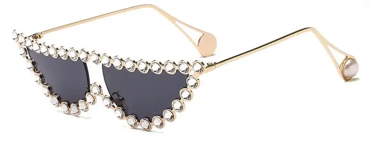 Мода горный хрусталь оправа «кошачий глаз» солнцезащитные очки металлические прозрачные линзы Роскошные Брендовые женские винтажные треугольные Оттенки для женщин UV400 - Цвет линз: gold gray