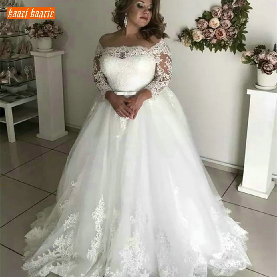 Элегантный Boho свадебный наряд длинный рукав с открытыми плечами кружева аппликация пляжное платье невесты Индивидуальные Принцесса замок